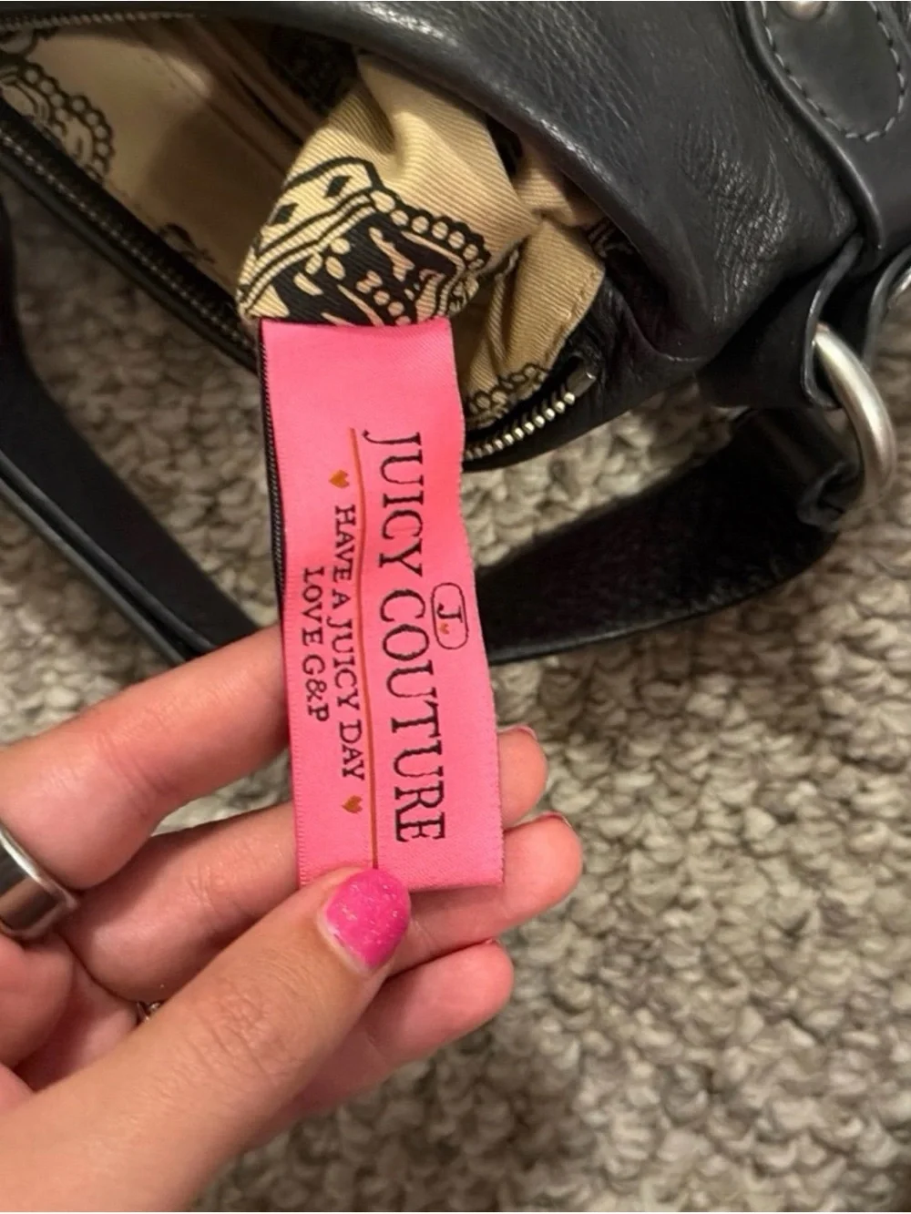 Juicy Couture Black Leather Hobo with Heart Charm